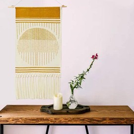 LOVIVER Art 50x70cm Creative Macrame Woven Tufted Tassel Tapestry Fringe Wall Hanging Tapestries Nursery Home Decor Wall Ornaments, Yellow Sun