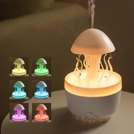 Jellyfish Humidifier with Marble Print, 7 Colors Rain Humidifier Diffuser with Remote, 300ML Rainfall Cool Mist Humidifiers & 3/4/8Timer, Auto Shut-Off Slient Diffuser for Bedroom Office (A)