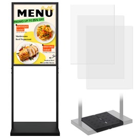 PUJIANG Sign Holder Floor Stand with Weighted Base, 19.6x27.5 Inch Double Sided Metal Poster Stand for Display, Heavy Duty Freestanding Poster Holder Stand for Store, Resturant ,Business