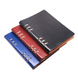 A5 Notebook 6 Holes PU Leather Cover Notebook， Loose Pocket Leather Refillable Notebook Binder Rings Journal Hard Cover Diary Bussiness (Black)