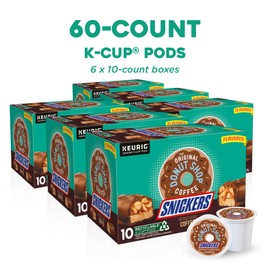 The Original Donut Shop Snickers Coffee, Keurig Single Serve K-Cup Pods, Flavored Coffee, 60 Count, (6 Packs of 10)