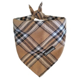 Adjustable Plaid Dog Bandanas,1PC Soft Washable Cotton Triangle Bib Kerchief Scarfs for Small Medium Large Dogs and Cats (Light Khaki, Large)