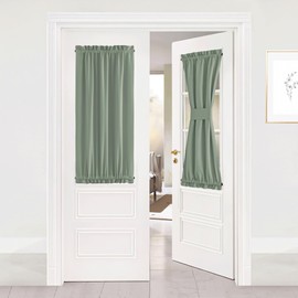 NICETOWN - Cortinas de puerta frontal para ventana pequeña, con bolsillo para barra, cortina corta con luz lateral francesa para puerta trasera, ventana con alzapaños, 1 panel (verde grisáceo, 25