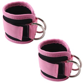 Ankle Straps for Cable Machine, 1 Pair Gym Cuffs with Double Stainless Steel D-Ring, Resistance Bands Attachment with Adjustable Neoprene Hook & Loop, Gym Ankle Cuff for Training Muscle (Pink)