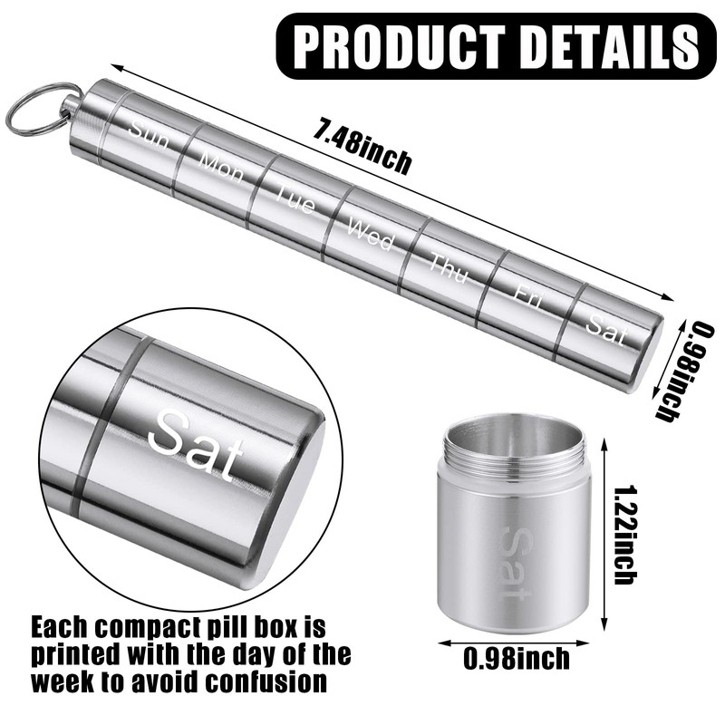 Vesici 2 Pack Metal Weekly Pill Organizer Travel Pill Container