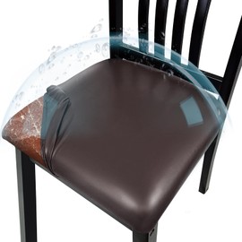 Lufyzora Pu Leather Dining Chair Seat Covers Set of 4, Waterproof Dining Seat Covers Stretch Chair Covers for Dining Chairs/Kitchen Room/Hotel, Odorless Seat Covers for Kitchen Chairs (Brown - 4 PCS)