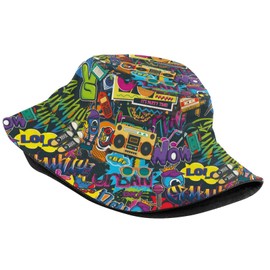 LVGOOKI Funny Retro 80s 90's Style Design Summer Unisex Reversible Print Bucket Hat