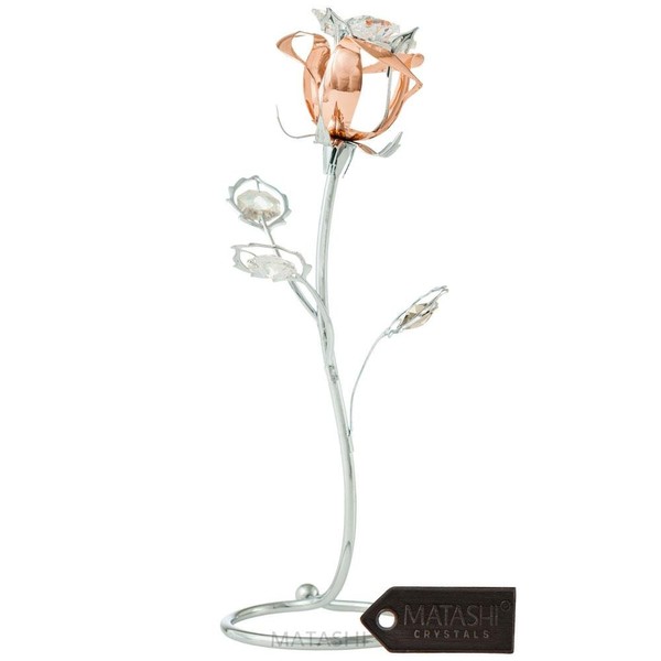 Matashi Chrome and Rose-Gold Plated Crystal Rose Flower Tabletop with