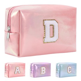 Hbhpov A-Z - Organizador personalizado de bolsa de maquillaje con letra inicial, impermeable, de piel sintética, felpilla con carta, bolsa de aseo portátil, regalo ideal para adolescentes, niñas,