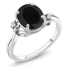 Gem Stone King 925 Sterling Silver Black Onyx Women Ring (2.53 Ct Oval Gemstone Birthstone, Available in size 5, 6, 7, 8, 9)