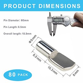 5mm Cabinet Shelf Pegs Spoon Shape Nickel Plated Metal Support Pins for Bookshelf Kitchen Furniture Adjustable Wood Shelves Holder (Pack of 80)