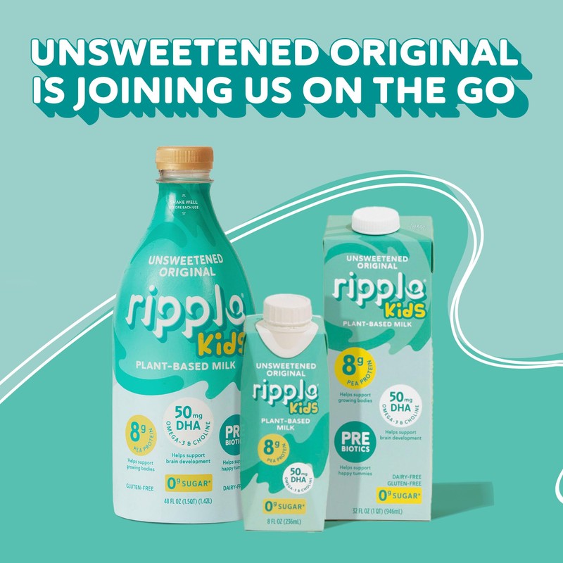 Ripple Kids Unsweetened Plant Based Milk | Pediatrician Recommended |