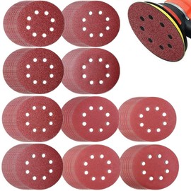 Pack of 100 Sandpaper 125 mm Velcro, Sanding Discs 125 mm Velcro Sandpaper Set, Round 8 Holes for Random Orbital Sanders (10 x 40/60/80/120/180/240/320/400/600/800 Grit)