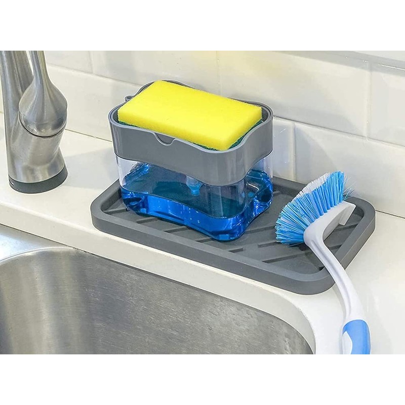 PARENCE soap Dispenser with Sponge, Schwamm, Grey and Transparent, L