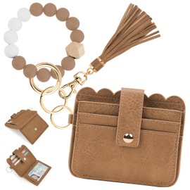 Lostars Wallet Keychain Wristlet for Women RFID Card Holder with Keychain,Tassel Card Pocket Key Chains for Women (Classic, Camel)