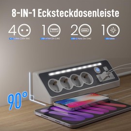 JACEPFY JACEPFY Steckdosenleiste 4-Fach Mehrfachsteckdose mit USB und 2 Type-C Port Ecksteckdose mit Schalter f??r K??che Arbeitsplatte, Wei?