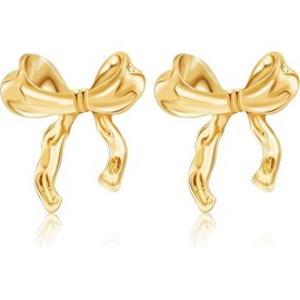Taicols Bow Earrings/Cute Ribbon Bow Earrings, Christmas and Birthday jewelry Gifts and Gift Boxes (golden)