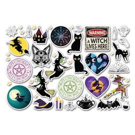 A4 Sticker Sheet Witch Vinyl Stickers - Witchcraft Cat Bats Men Women Kids Hobbies Hobby Travel Scrapbooking Journal Decor Gift #82170