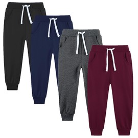 Avsead Toddler Boys Sweatpants Pants 4 Pack Pull On Cotton Jogger Outfits Clothes Black/Navy/Dark Gray/Burgundy 5t