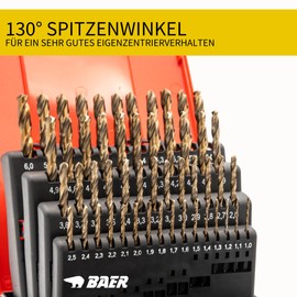 BaerCoil Twist Drill Bit Set 1-6 mm | 51-Piece HSS-Co Cobalt Metal Drill Bit | BAER Drill Bit Set for Stainless Steel, Rustproof & Acid-proof Steel, Iron, Aluminium | DIN 338 Precision Drill Bit for Drill