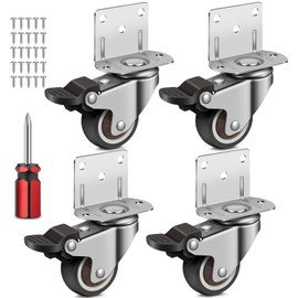 Swivel Castors Set 38 mm, Furniture Castors Heavy Duty with Brake, Set of 4, 360 Degree Swivel Castors, Transport Castors, Swivel Castors with L Mounting Plate, 80 kg Load Capacity for Furniture