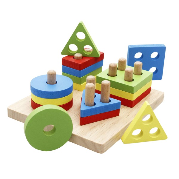 Lewo Wooden Educational Toddler Toys for 3 4 5 Year Old Boys Girls Preschool Shape Color Recognition Sorting & Stacking Shapes Sorter Geometric Blocks for Kids