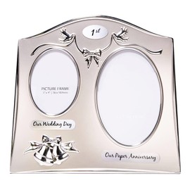 Traditional Two Tone Silver Plated 1st Anniversary Double Picture Frame by Happy Homewares