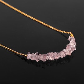 Gemsplace Natural Rose Quartz Chips Bar Necklace, Energy Healing Crystal, Birthday, Gift for Her, Gemstone Jewelry 18 Inch AA+ Quality (Rose Quartz)
