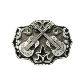 Schnalle123 Belt Buckle Country Music Western Guitar 3D Look for Interchangeable Belt Buckle Model 111, silver