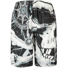 Mens Swim Trunks with Compression Liner, Vintage Pirate Skull Men Bathing Suit Swimming Trunks 9 Inch Inseam Board Shorts Men's Swimwear, Quick Dry Beach Shorts Built-in Swimsuits, M