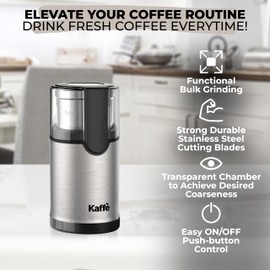Kaffe Electric Coffee Blade Grinder w/Removable Cup - 4.5oz - Stainless Steel (w/Cleaning Brush)