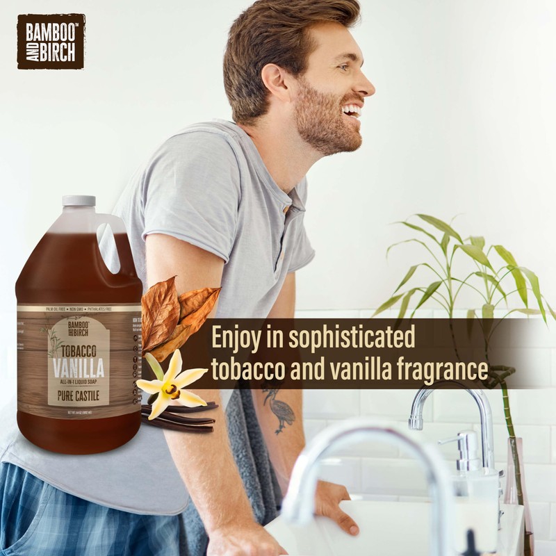 BAMBOO AND BIRCH Pure Castile Soap Liquid, Certified Palm Oil