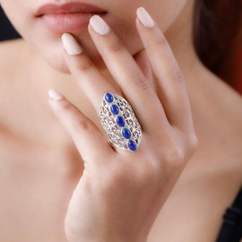 Shop LC Platinum Plated 5 Stone Lapis Lazuli Ring for Women Openwork Statement Jewelry Birthday for Women Size 9