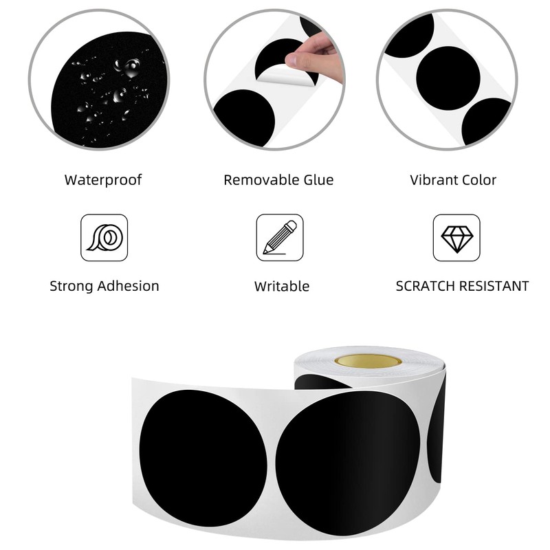 Round Stickers Black 90 mm Circle Labels Colour Coding Dot
