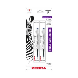 Zebra Repuesto De Tinta Aceite Para Bolígrafos F Punto Fino (0.7 mm) Blíster 2 Piezas Azul.