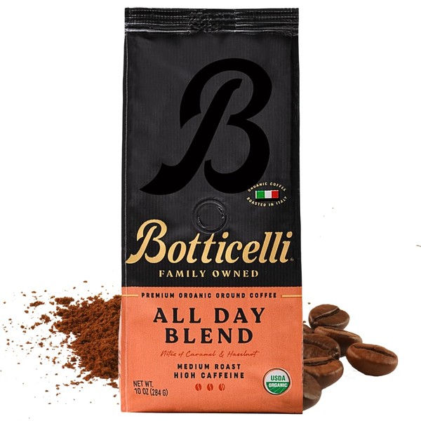 Botticelli All Day Blend Ground Coffee, USDA Organic, High Caffeine,