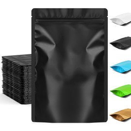 FUNFERY 4x6 inch Stand Up Mylar Resealable Bags for Food Storage,Smell Proof Foil Pouch,Food Packaging Sealable Bags,Mylar Zipper Bag for Jerky,Candy,Cereal,Coffee, Cards,Black,50 Pack