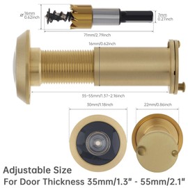 HOJLKLD Door Viewer Peephole,200 Degree Solid Brass Peephole with 16 MM Titanium Plating Drill Bit for 1-3/8" to 2-1/6" Doors,5/8 Inch Pipe Diameter Door Eye Viewer with Privacy Cover (Satin Gold)