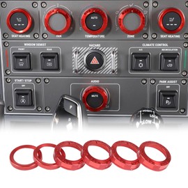 Tumukiw 6PCS Center Console Knob Trim Ring AC Sound Volume Knob Trim Cover Compatible with INEOS Grenadier 2020-2024 Switch Volume Control Trim Ring Aluminum Alloy (with Heated Seats Knob, Red)