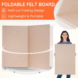 DOLLAR BOSS Large Bulletin Board 48" x 36" Foldable Felt Cork Board, Decorative Pin Board for Wall 4' x 3' Photo Display Board for Office Home School with 20 Pins, Beige Brown