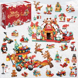 Advent Calendar 2024, Christmas Building Blocks Countdown Calendar for Boys Girls, 24 Days Christmas Scene Collectible Surprises, Xmas Gifts for Kids Adult