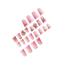 FIEONCIY Press on Nails Duck Shaped Glossy Full Cover Acrylic French False Nails with Designs Artificial Medium Duck Fake Nails with Charms Glue ons Fingernails for Women Girls(YZ01)