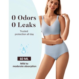 AIRCUTE AIRCUTE Washable Urine Absorbency Incontinence Underwear for Women Bladder Leak Proof Cotton Panties 60ML 5 Pack(Tricolor, Large)