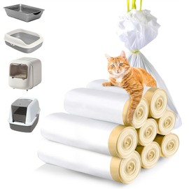 56 Count (8 Rolls) Waste Drawer Liners Bags Compatible Litter-Robot 3/4 Heavy Duty, Large Drawstring Cat Litter Bags for Litter Box Jumbo,37 * 18 Pet Trash Bags with Drawstring Super Thick