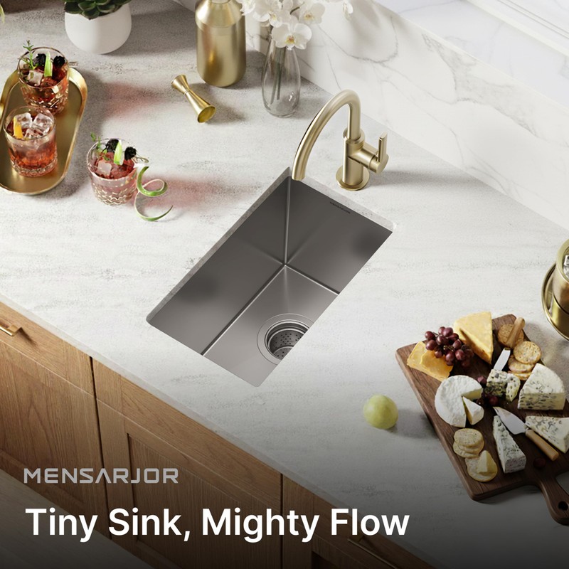 MENSARJOR Undermount Kitchen Sink, Premium 304 Stainless Steel Bar Sink,Single