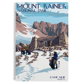 Lantern Press 6x9 Inch Metal Sign, Mount Rainier National Park, Washington, Camp Muir and Climbers