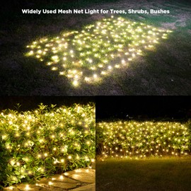 Led Net Lights Christmas Lights Outdoor WarmWhite Christmas Net Lighting with 200Leds 9ft x 6ft, Waterproof UL Listed Outdoor Indoor Fairy Mesh Net Light for Xmas Trees, Bushes, Shrubs Decorations