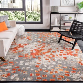 Safavieh Madison Collection MAD425H Boho Abstract Distressed Area Rug, 9' x 12', Grey/Orange
