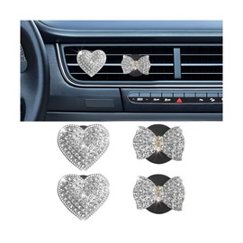 Sandfren Bling Car Air Vent Clip, 2PCS Crystal Rhinestone Diamond Automotive Heart Shape Clip Charm, Cute Sparkling Vehicle Interior Decoration Accessories, Universal for SUV Sedan Trucks (Silver)