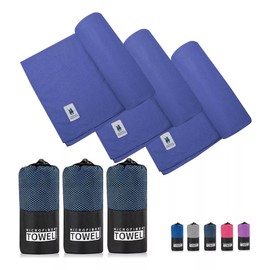 Cuory | 3 Pack Toallas Microfibra Secado Rápido | Toalla Ligera y Portatil | Toalla Deportiva para Playa, Natación, Yoga, Gimnasio, Camping, Senderismo | Set Toallas 140x70cm (Azul Marino)